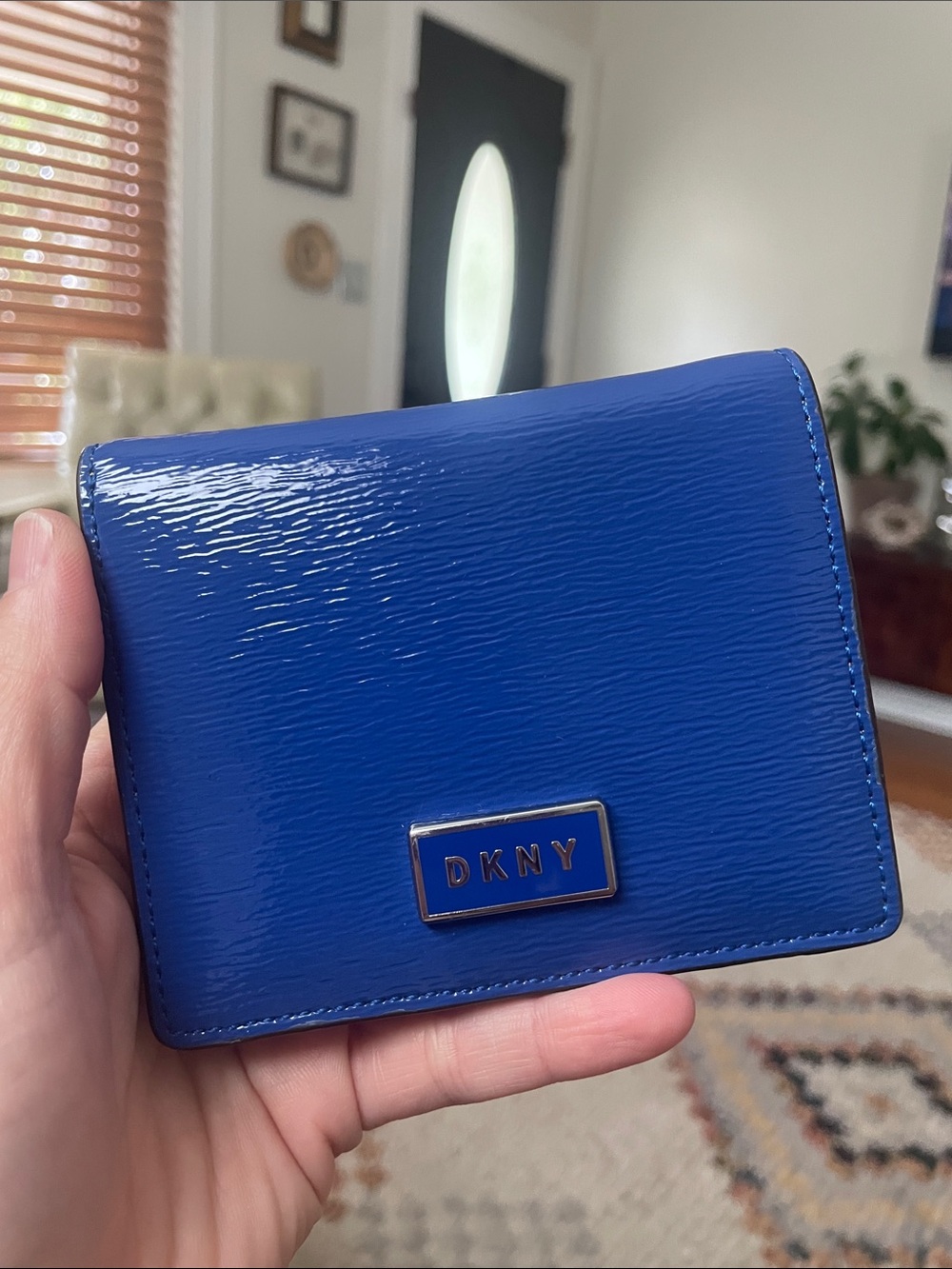 DKNY Glossy Patent Compact Wallet - Bright Blue